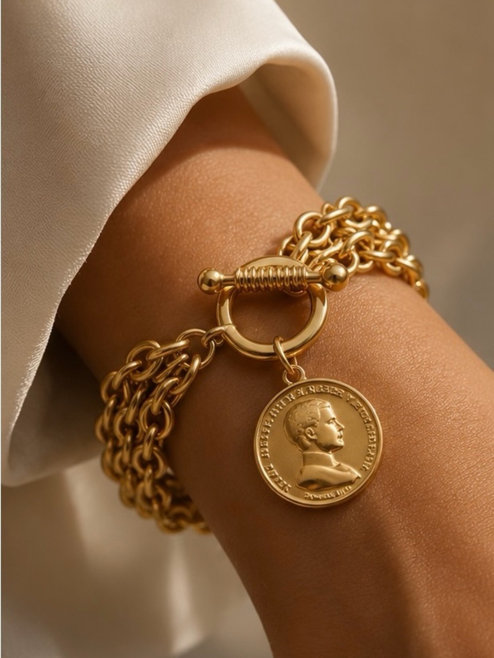 Luxe Golden Roman Coin Chain Bracelet